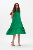 Kristal Keten Kolsuz Kadın Salaş Elbise - Yeşil thumbnail 5