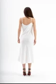 Ayarlanabilir Askılı Saten Elbise - Ekru thumbnail 5