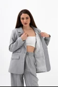 Üç Cep Kapaklı Kolu Arma Detaylı Poliviskon Ceket - Koyu Gri thumbnail 4