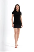 Kısa Kollu Omuzları Vatkalı Kısa Elbise - Siyah thumbnail 2
