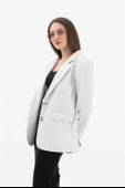 Üç Cep Kapaklı Kolu Arma Detaylı Poliviskon Ceket - Gri thumbnail 6