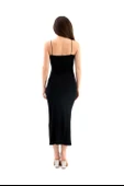 İnce Askılı Uzun Elbise - Siyah thumbnail 8
