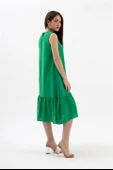 Kristal Keten Kolsuz Kadın Salaş Elbise - Yeşil thumbnail 6