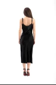 Ayarlanabilir Askılı Saten Elbise - Siyah - 5