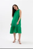 Kristal Keten Kolsuz Kadın Salaş Elbise - Yeşil thumbnail 2