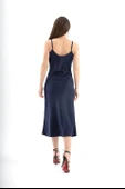 Ayarlanabilir Askılı Saten Elbise - Lacivert thumbnail 6