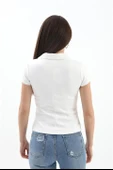 Yakalı Kısa Kol Yarım Fermuarlı Tshirt - Ekru thumbnail 6