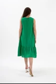 Kristal Keten Kolsuz Kadın Salaş Elbise - Yeşil thumbnail 7