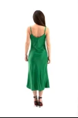 Ayarlanabilir Askılı Saten Elbise - Yeşil thumbnail 5