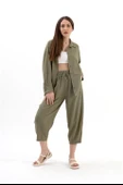 Krinkıl Kumaş Keten İkili Takım - Haki thumbnail 2