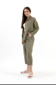 Krinkıl Kumaş Keten İkili Takım - Haki thumbnail 3