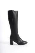 Sekom Siyah Hakiki Deri Kalın Topuklu Kadın Çizme - 4