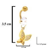 Altın Kaplama Zirkon Taşlı Kelebekli Piercing PRC-109 - 3