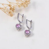 Gümüş Pazarım Gümüş Pazarım Pembe Taşlı Kalp Gümüş Küpe - 1