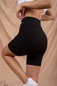 Vogsign Kadın Siyah Yüksek Bel Fitilli Spor Kısa Şort Tayt Toparlayıcı 366 - 2