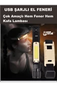 ŞARJLI ÇOK AMAÇLI HEM EL FENERİ HEM KAFA LAMBASI 360 DERECE DÖNEBİLEN BAŞLIK KAMP LAMBASI FLAŞÖR - 4