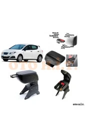 OTO H.İ.T.  Seat Ibiza 2008 Üzeri Uyumlu Kol Dayama Ve Kolçak Sürgülü Bardaklıklı Ayarlanabilir Siyah Deri thumbnail 1