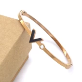 Çelik Kelepçe Bileklik Rose V Harfli BLZ-471 - 2