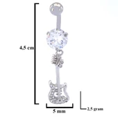 316L Çelik Zirkon Taşlı Gitar Piercing PRC-128 - 3