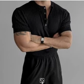 Erkek Hakim Yaka Düğmeli Triko T-Shirt - 2