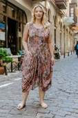 Otantik Desenli Bağcıklı U Yaka Büyük Beden Elbise - 3