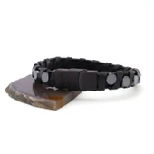 316L Çelik Deri Siyah Erkek Spor Kelepçe Bileklik EBLK-451 thumbnail 3