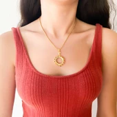 Altın Kaplama Yuvarlak Çeyrek Çerçeve Kadın Kolye Ucu TGR-477 thumbnail 2