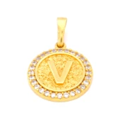 FerizZ Altın Kaplama Zirkon Taşlı V Harfli Kolye Ucu TGR-533 thumbnail 1