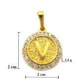 FerizZ Altın Kaplama Zirkon Taşlı V Harfli Kolye Ucu TGR-533 thumbnail 4