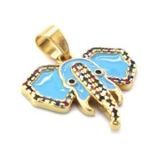 FerizZ Altın Kaplama Zirkon Taşlı Mavi Fil Kolye Ucu TGR-579 thumbnail 3