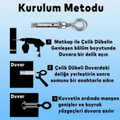 Kancalı Çelik Dübel M8 (5 ADET) Salıncak Boks Torbası Lamba Avize İçin Gömlekli Kapalı Ağız Kanca - 5