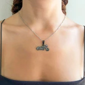 FerizZ 316L Çelik Siyah Motorsiklet Şeklinde Kolye Ucu TGR-571 thumbnail 2