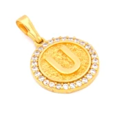 FerizZ Altın Kaplama Zirkon Taşlı U Harfli Kolye Ucu TGR-534 thumbnail 3