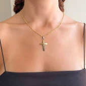 FerizZ Altın Kaplama Çift Renkli Haç Kolye Ucu TGR-546 thumbnail 2