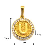 FerizZ Altın Kaplama Zirkon Taşlı U Harfli Kolye Ucu TGR-534 thumbnail 4