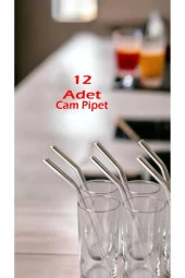 12li Cam Şeffaf Eğimli Pipet 16cm - 2