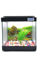 Mini Akvaryum Siyah 20x20x15 Akvaryum  Renkli Çakıl  Plastik Bitki Arka Fon - 1