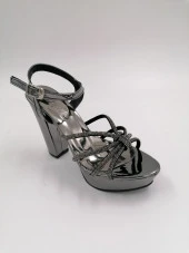 SOLMAZ DAMLA PLATİN AYNA SATEN  DÜĞÜMLÜ TAŞLI ABİYE AYAKKABI thumbnail 1