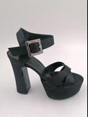 SOLMAZ PİER SİYAH SATEN TOPUKLU PLATFORM ABİYE AYAKKABI thumbnail 1