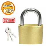 Asma Kilit Sarı 32 mm 3 Anahtarlı Halka Kapı Sandık Kutu Kilidi Tosba Kilit - 1