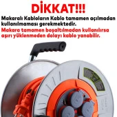 Makaralı Seyyar Kablo Kapaklı 4 Prizli Metal Uzatma Kablosu 3x1.5 mm TTR Kablo 50 Metre - 4