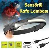Kafa Lambası Sensörlü Ledli Şarjlı Pilli Kamp Kafa Feneri El Feneri 5+3 W 350 Lümen - 1