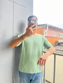 Erkek Geniş Yaka Oversize Triko T-Shirt - 6