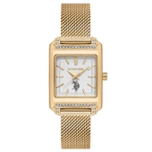 U.S. POLO ASSN. USPA2073-03 ALTIN KAPLAMA HASIR DİKDÖRTGEN KADIN KOL SAATİ - 1