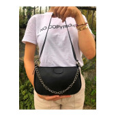 Hanselis Siyah Saten İnce Zincirli Askılı Baget Çanta Omuz Çantası - 2