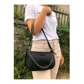 Hanselis Siyah Saten İnce Zincirli Askılı Baget Çanta Omuz Çantası - 3