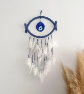 Nazar Boncuklu Hasır Mavi Düş Kapanı Dreamcatcher Kötü Rüya Kovucu Rüya Kapanı Duvar Süsü - 1