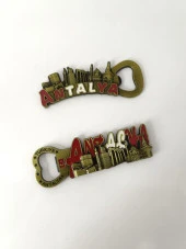 Antalya Görselli Metal Açacak Mıknatıslı Magnet Buzdolabı Süsü Şişe Açacağı Antik Sarı thumbnail 2