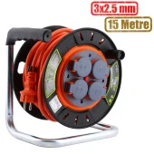 Küçük Makaralı Seyyar Kablo Kapaklı 4 Prizli Plastik Uzatma Kablosu 3x2.5 mm TTR Kablo 15 Metre thumbnail 1