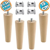 Ahşap Ayak Mobilya Koltuk Kanepe Sehpa Masa Ayağı Ayakları M8 Civatalı 15 cm + Bağlantı Aparatlı 8'li Set - 1